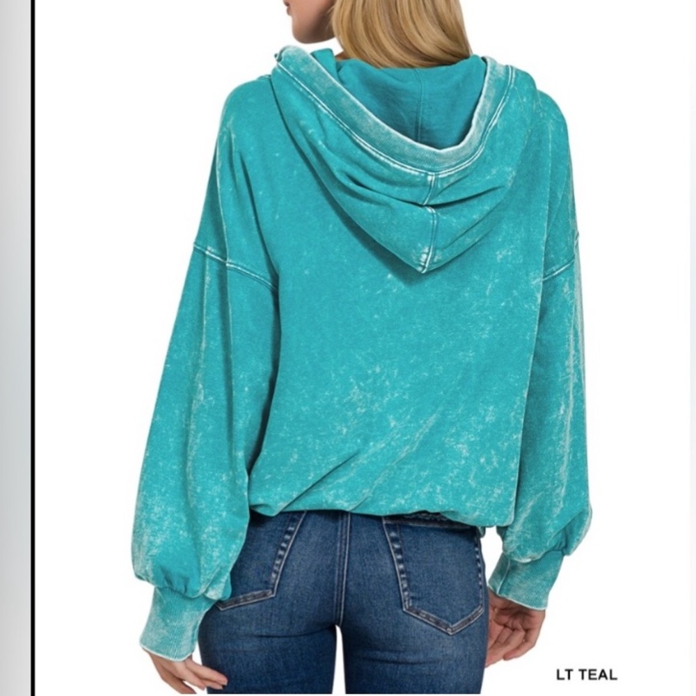 Zenana Outfitters Light Teal Washed Hoodie Sweatshirt